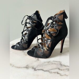 Aquazzura Suede and Mesh  Lace Up Sandal